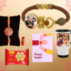 Personalised family rakhi with a customised Traveler mug and a branded sonpapadi