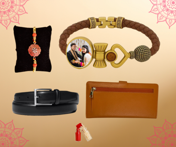 Personalised Rakhi with belt and clutch