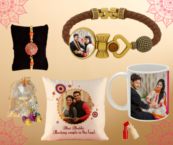 Personalised Family Rakhi with customised coffee mug and cushion