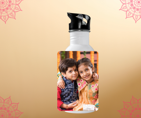 Personalised bhaiya Rakhi with a sports bottle and cookies - Image 2