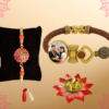 Personalised Ellegant Damru Rakhi with Decorative Metallic Designer Diya